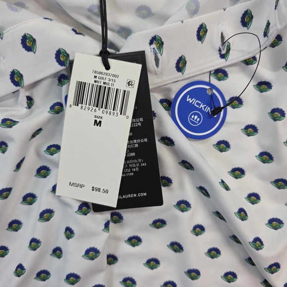 RLX Ralph Lauren Golf Polo Men's Medium Wicking Stretch Floral Print White NWT - Picture 5 of 11